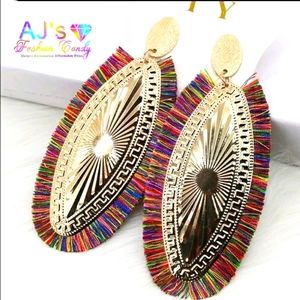 Multi Colored Large Fringed Boho Style Earrings